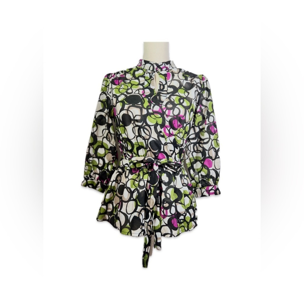 Banana Republic Wrap Peplum Blouse Women’s Size M Black, Green, Pink, White, Tan
